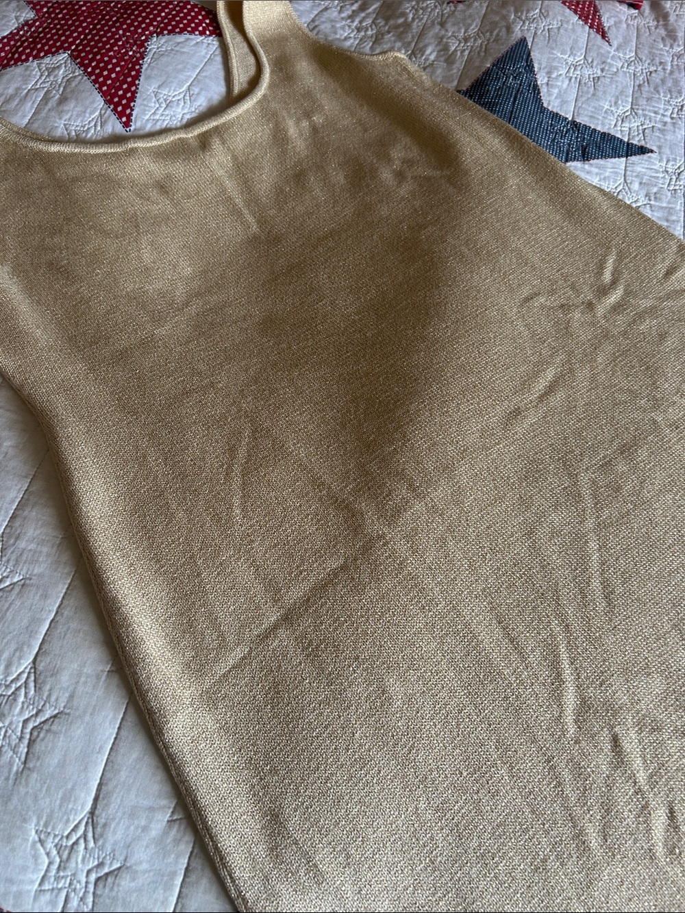 St. John Evening Metallic Beige Knit Tank Dress